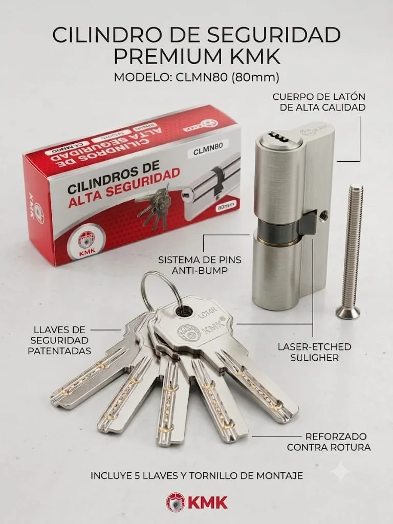 CLMN80-CILINDRO SEGURIDAD 80MM KMK PLATA LL PUNTO 35/45